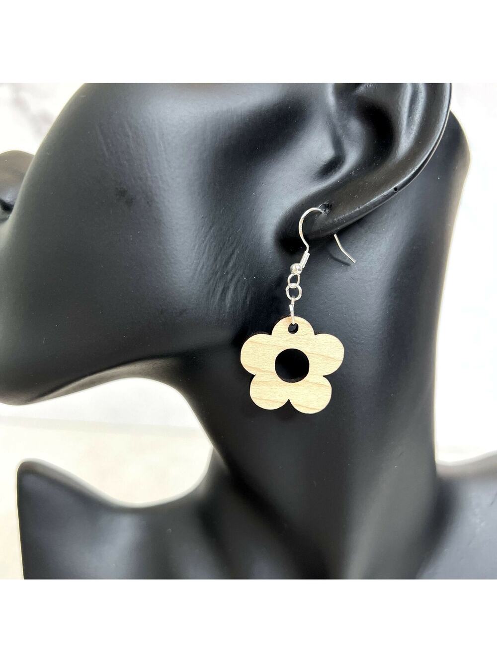Wooden Flower Cutout Earrings
